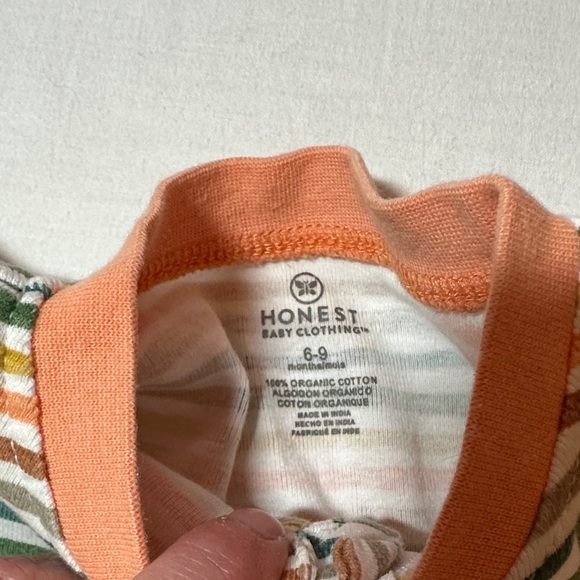 Cozy Striped Kids Footie in Orange and Green - Picture 3 of 4